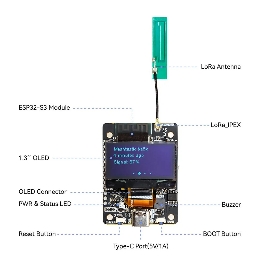 Передатчик LoRa Elecrow ThinkNode M2 Meshtastic с ESP32-S3 и OLED 1,3 (без аккумулятора)