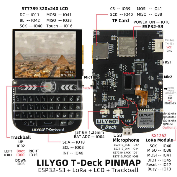 Модуль LoRa LILYGO TTGO T-Deck 868 МГц, черный, ESP32-S3, IPS 2.8