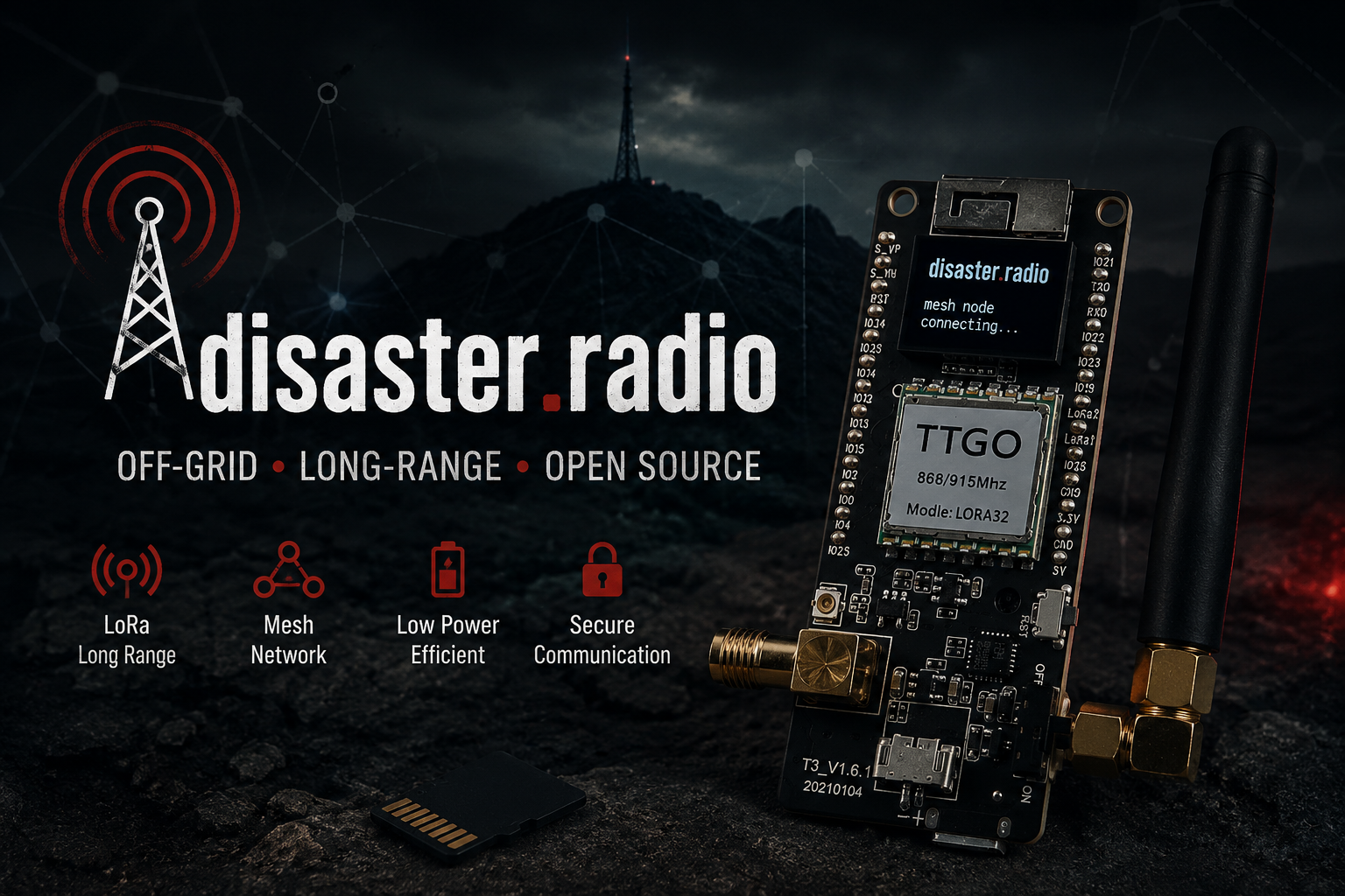 Плата LILYGO TTGO T3 LoRa32 V1.6.1 Disaster-Radio 433 МГц ESP32 OLED microSD