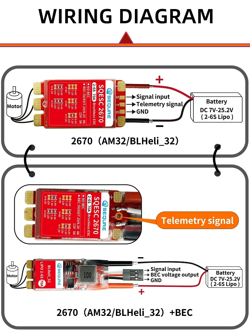 Регулятор скорости Sequre SQESC 2670 ESC 70A 2-6S AM32 BEC