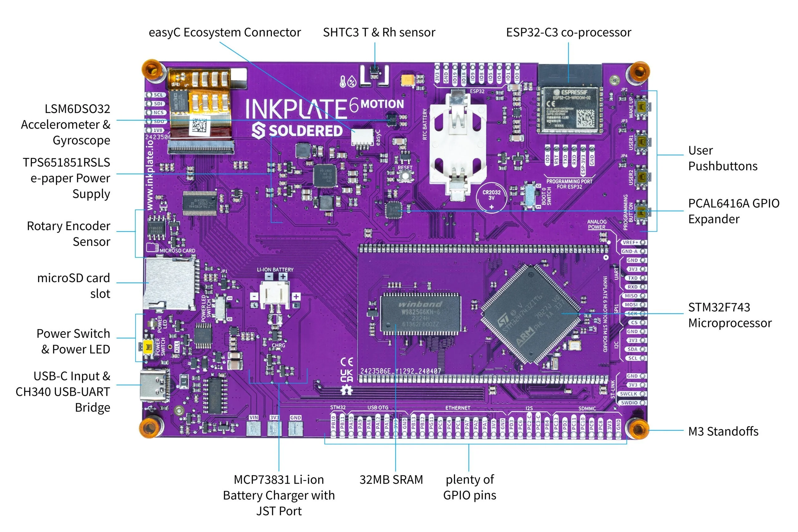 Модуль Inkplate 6MOTION, 6-дюймовый дисплей на электронных чернилах, STM32H743, WiFi/Bluetooth